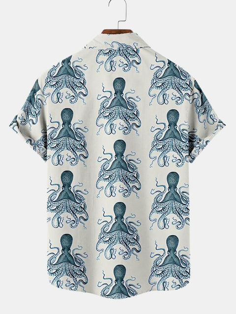 Octopus Print Summer Casual Loose Men's Short Sleeve Shirt