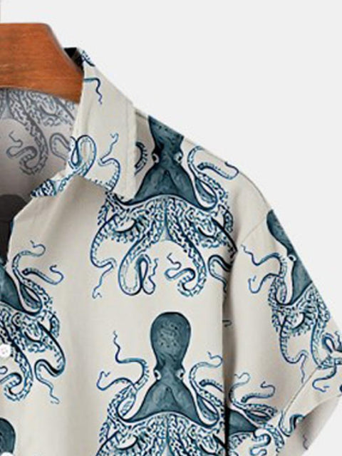Octopus Print Summer Casual Loose Men's Short Sleeve Shirt
