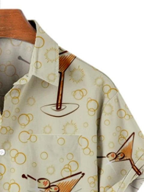 Cream Goblet Printed Button Down Men's Short Sleeve Shirt