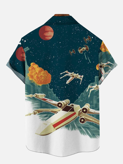 Space Fighter Bombing Scene Printing Short Sleeve Shirt