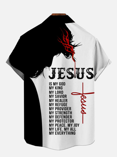 Vintage Easter Black And White Stitching Jesus Faith Printing Short Sleeve Shirt