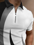 Casual Black Gray White Colorblock Stitching Short Sleeve Polo