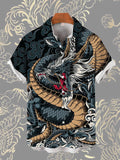 Raptors Creature Theme DarkCyan Roaring Dragon Printing Men's Short Sleeve Shirt