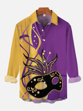 Carnival Yellow And Purple Matching Mardi Gras Domino Printing Long Sleeve Shirt