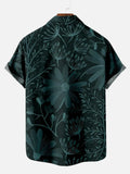 Black Green Leisure Vacation Hawaiian Floral Printing Short Sleeve Shirt