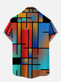 Gradient Colorful Dyeing Geometrix Jigsaw Puzzle Printing Short Sleeve Shirt