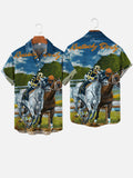 Art Painting Horse Racing Printing Short Sleeve Shirt