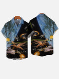 Technology Psychedelic Outer Space Earth Spaceship War Printing Short Sleeve Shirt