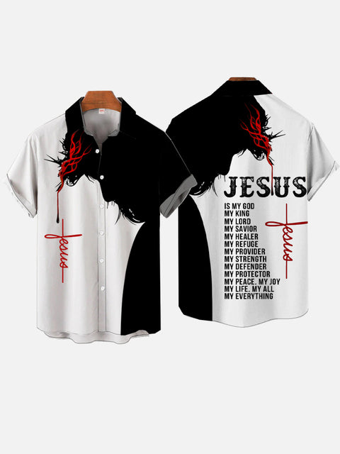 Vintage Easter Black And White Stitching Jesus Faith Printing Short Sleeve Shirt