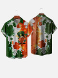 Ink Splashing Clovers Falg And Gnome Printing Patricks Day Hawaiian Short Sleeve Shirt