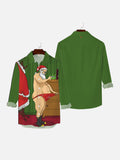 Christmas Element Green Naughty Naked Santa Printing Men's Long Sleeve Shirt
