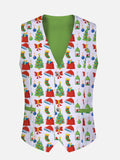 White Cartoon Christmas Elements Printing V-Neck Suit Vest/Tuxedo Waistcoat And Tie, Can be Worn on Both Sides