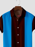 1960er Blau und Braun bedrucktes Kurzarmhemd für Herren