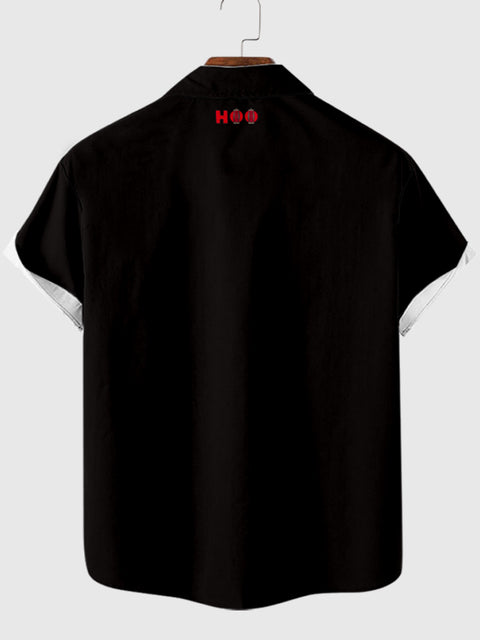 HOO Herren-Kurzarmhemd der 1960er-Jahre in Schwarz und Off-White mit Nähten