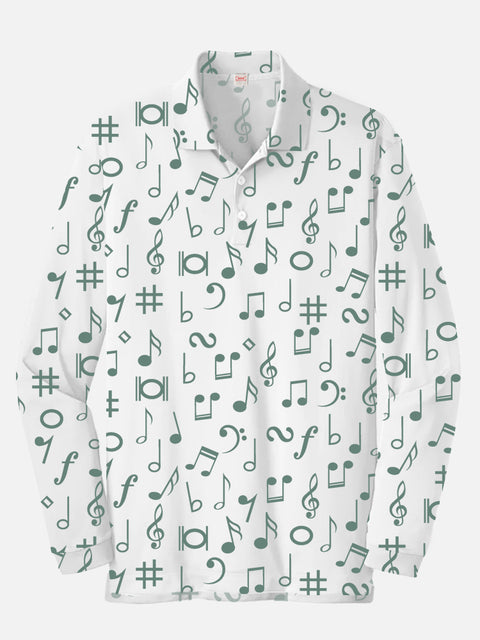 Music Series Minimalistic Music Notes Printing Men‘s Long Sleeve Polo