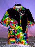 Eye-Catching Psychedelic Hippie Rainbow Lips Printing Cuban Collar Hawaiian Short Sleeve Shirt