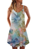 Colorful Alcohol Ink Roses Printing Sleeveless Camisole Dress
