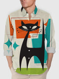 Medieval Fashion Cat Pattern Printing Men's Long Sleeve Shirt
