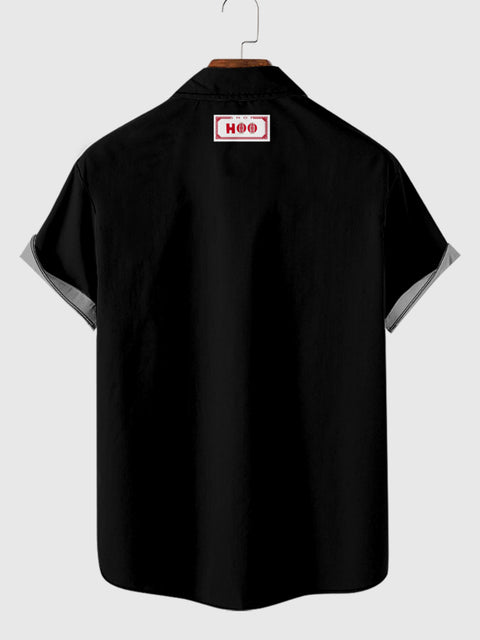 1960er grau und schwarz bedrucktes Kurzarmhemd für Herren