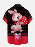 Red And Black Stitching Easter Rabbit Egg Print Short Sleeve Shirt