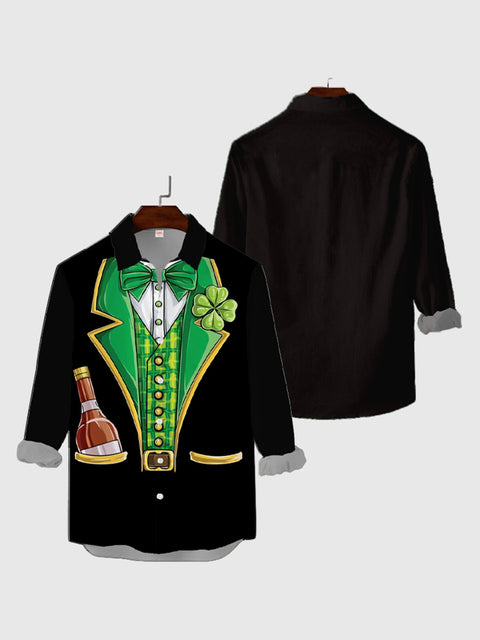 Leprechaun Costume St. Patrick's Day Tuxedo Printing Men's Long Sleeve Shirt