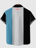 Vintage Gray, Blue and Black Stripe Printing Men's Short Sleeve Shirt