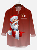 Christmas Elements Gradient Red Santa Claus Printing Men's Long Sleeve Shirt