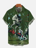 Green Technological Psychedelic Jungle Robot Wars Printing Short Sleeve Shirt
