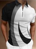 Casual Black Gray White Colorblock Stitching Short Sleeve Polo