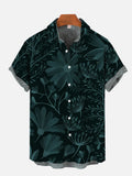 Black Green Leisure Vacation Hawaiian Floral Printing Short Sleeve Shirt