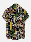 Vintage Beautiful Island Surfboard And Tribal Pattern Printing Short Sleeve Shirt