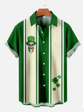 St. Patricks Day Green Stitching Irish Skull And Lucky Clovers Printing Short Sleeve Shirt