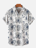 Hawaiian Summer Casual Octopus Printing Short Sleeve Shirt