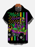 Mardi Gras Carnival Dinosaur And American Flag Printing Short Sleeve Shirt
