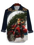 Merry Christmas! Santa Claus Riding A Motorcycle Printing Men's Long Sleeve Shirt