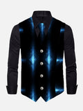 Blue Technology Light Business Style Printing V-Neck Suit Vest/Tuxedo Waistcoat And Tie, Can be Worn on Both Sides