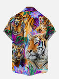 Bright Abstract Colorful Psychedelic Hippie Tiger Printing Short Sleeve Shirt