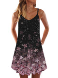 Casual Geometric Black And Pink Floral Print Sleeveless Camisole Dress