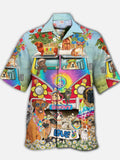 Eye-Catching Psychedelic Hippie Rainbow Cute Pet Dog Party Printing Cuban Collar Hawaiian Short Sleeve Shirt