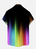 Rainbow Color Gradient Neon Printing Breast Pocket Black Short Sleeve Shirt
