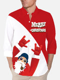 Merry Christmas! Red And White Stitching Rock Santa Claus Printing Men's Long Sleeve Shirt