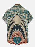Beach Hawaiian Mermaid And Skull Doodle Shark Printing Short Sleeve Shirt