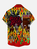 Rockabilly style Rock and Roll Red Flames Printing Short Sleeve Shirt