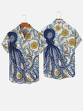Hawaiian Summer Yellow Flower, Vineman And Octopus Printing Short Sleeve Shirt