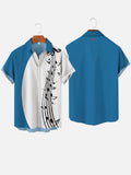 Blue And White Stitching Wave-Shape Musical Note Printing Short Sleeve Shirt