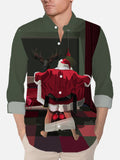 Panoramic Painting Christmas Elements Spoof Santa Printing Men's Long Sleeve Shirt