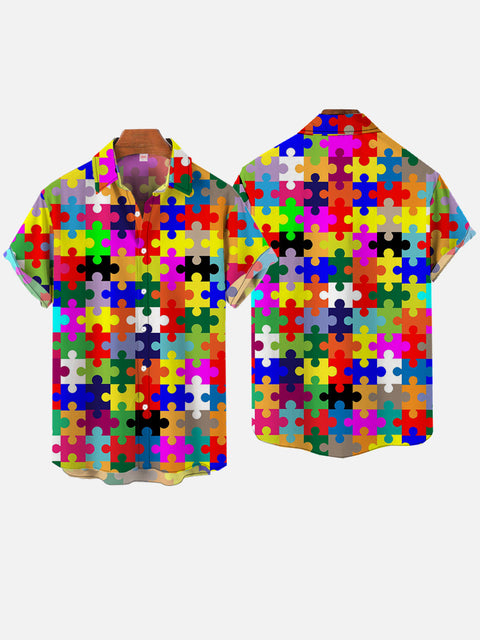Bright Rainbow Puzzles Printing Short Sleeve Shirt