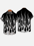 Black And Gray Burning Flame Printing Short Sleeve Shirt