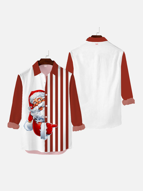 Christmas Elements Retro Red And White Stitching Santa Claus Printing Men's Long Sleeve Shirt