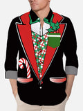 Red And Black Matching Christmas Tuxedo Printing Men's Long Sleeve Shirt